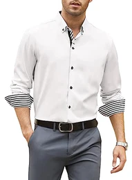Herren Hemd Freizeithemden Langarm Businesshemden Kent-Kragen Stretch Hemd Casual Regular Fit Bügelleichtes Formales Anzughemd weiß, M