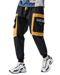 Herren Cargohose Arbeit Kampfhosen Techwear Hose mit Taschen Jogginghose Hip Hop Jogger Hosen Punkhose mit Mehreren Taschen Z4 Gelb M