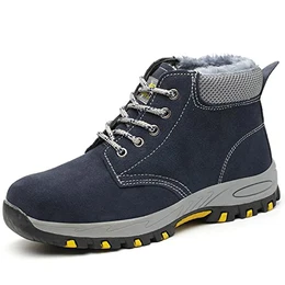 Arbeitsschuhe Herren Winter Leicht Sicherheitsschuhe Damen Knöchelhoch Wasserdicht Sicherheitsstiefel Warm Gefüttert Schutzschuhe mit Stahlkappe, Blau, EU 43