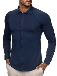 ® Herren Slim Fit Hemd Jersey figurbetont (as3, Alpha, m, Regular, Regular, Navy Blue)