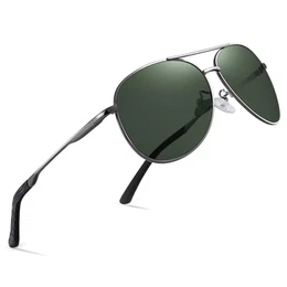 Sonnenbrille-Herren-Damen-Polarisiert Premium Metallrahmen Sonnenbrillen Unisex mit UV400 Schutz Vintage Schwarz Fahrerbrille (4-Grauer Rahmen/Grüne Linsen)