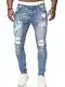Osheoiso Herren Destroyed Jeans Biker Hose Herren Löcher Slim Lang Jeans Denim Hose Vintage Männer Zerrissen Jeanshose Skinny Jeanshosen Bleistifthose Hosen A Hellblau M