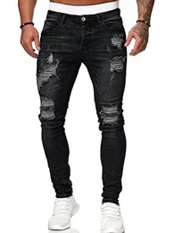 Herren Jeans Hose Slim Fit Denim Lange Destroyed Jeanshose für Männer Hip Hop Hose Coole Jungen Mode Stretch Freizeithose Schwarze Cargo Chino Hose Herbst A Schwarz M