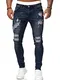 Osheoiso Herren Jeans Hose Slim Fit Denim Lange Destroyed Jeanshose für Männer Hip Hop Hose Coole Jungen Mode Stretch Freizeithose Schwarze Cargo Chino Hose Herbst A Dunkelblau M