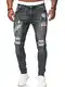 Osheoiso Herren Jeans Hose Slim Fit Denim Lange Destroyed Jeanshose für Männer Hip Hop Hose Coole Jungen Mode Stretch Freizeithose Schwarze Cargo Chino Hose Herbst A Grau M