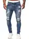 Osheoiso Herren Destroyed Jeans Biker Hose Herren Löcher Slim Fit Lang Jeans Denim Hose Vintage Männer Zerrissen Jeanshose Skinny Jeanshosen Bleistifthose Hosen A Blau S