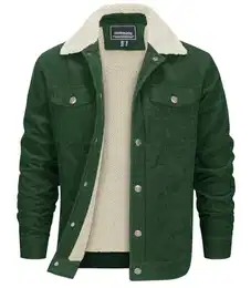 Herren Cord Jacke Warme Teddy Fleece Jacke Herbst Outdoor Shacket Jacket mit Knopfverschluss (M, Grün)