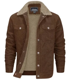 Winter Cargo Jacke Herren Verschleißfest Arbeitsjacke Cord Winddicht Jacket mit Umlegekragen (XL, Braun)