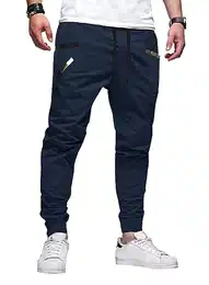 Herren Hose Chino Cargo Jogginghose Baumwolle Freizeithose mit Tunnelzug Stretch Sport Hosen mit Taschen Blau M