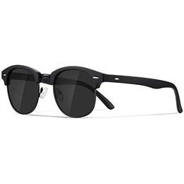 Polarisierte-Halbrahmen-Sonnenbrille-Unisex-Sonnenbrille-Herren-Damen Klassische Retro UV400 Schutz Rechteckig Sonnen brille Metallrahmen Autofahren Reisen(1-Schwarz/Schwarz)