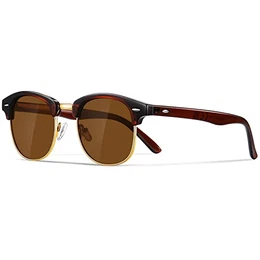 Polarisierte-Halbrahmen-Sonnenbrille-Unisex-Sonnenbrille-Herren-Damen Klassische Retro UV400 Schutz Rechteckig Sonnen brille Metallrahmen Autofahren Reisen(4-Braun/Braun)