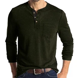 Herren-T-Shirt, modisch, lässig, kurzärmelig, Henley-T-Shirt, Tops, grün, M