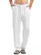 Gemijacka Hose Herren Lange Leinenhose mit Gummibund Ultralleicht Sommerhose Blickdicht Strandhose Weiß M