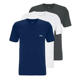 Herren Classic T-Shirts Kurzarm Shirts Pure Cotton Crew-Neck 3er Pack, Farbe:Mehrfarbig, Artikel:-970 Grey/White/Blue, Größe:M