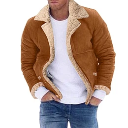 Herren Dicker Bomberjacke Lammfell Schaffell Fell Lederjacke Männer Winter Leder Winterjacke Mode Revers Herrenjacke