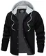 TACVASEN Herren Herbstjacke Cord Jacke Herrenjacken Gesteppte Hemdjacke Männer Casual Jacket mit Kapuze, Schwarz, M
