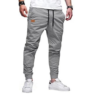 AlvaQ Herren Chino Cargohose Jogginghose mit Kordelzug Casual Hose Grau AlvaQ Herren Chino Cargohose Jogginghose mit Kordelzug Casual Hose Grau