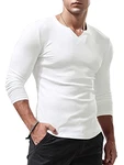 Lehmanlin Langarmshirt Sport T-Shirts für Herren V-Ausschnitt Stretch Muskulöse Passform Lässige Unterwäsche Thermo Shirt Langarm Leichtgewicht Weiß
