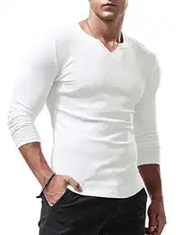 Langarmshirt Sport T-Shirts für Herren, V-Ausschnitt Stretch, Muskulöse Passform, Lässige Unterwäsche, Thermo Shirt Herren Langarm Leichtgewicht Weiß L