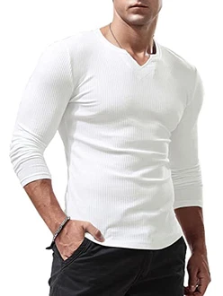 Lehmanlin Langarmshirt Sport T-Shirts für Herren V-Ausschnitt Stretch Muskulöse Passform Lässige Unterwäsche Thermo Shirt Langarm Leichtgewicht