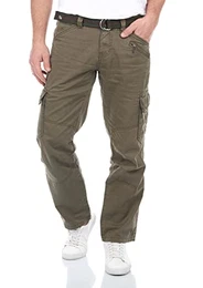 Herren Cargo Jeans Hose BenitoTZ Loose Fit Cargohose Stoffgürtel 100% Baumwolle Basic Taschen Beige w28 w29 w30 w31 w32 w33 w34 w36 w38 w40, Farbe:Khaki (4137), Größe:32W / 32L