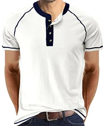 Herren T-Shirt Baumwolle Henley Shirts Casual Fashion T Shirts, weiß, M