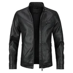 Sliktaa Herren Jacke aus Kunstleder mit Stehkragen Übergangsoberteil Lässig Motorrad Piloten Reißverschluss Casual Klassisch Lederjacke Schwarz