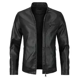 Herren Jacke aus Kunstleder mit Stehkragen Übergangsoberteil Lässig Motorrad Piloten Reißverschluss Casual Klassisch Lederjacke(Schwarz 5 M)