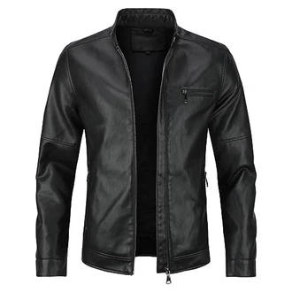 Sliktaa Herren Jacke aus Kunstleder mit Stehkragen Übergangsoberteil Lässig Motorrad Piloten Reißverschluss Casual Klassisch Lederjacke