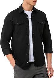 Premium Denim Hemd Jeanshemd Baumwolle Casual Schwarz M