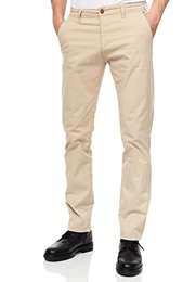 Herren Chinohose Regular Fit Stretch Pants Stoff-Hose mit Reißverschluss 5-Pocket Hose Komfortabler Sitz 233, Farbe:Beige, Hosengröße:32W / 34L