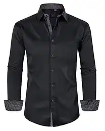 Herren Business Hemd Schwarz Casual Regular Fit Bügelfrei Langarm Hemden Faltenfrei Formales Anzug Hemd mit Tasche Für Konferenz Arbeit Graduierung