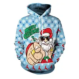 Hoodie Weihnachten Herren Damen Weihnachtspullover Herren Lustig Hoodie 3D Druck Christmas Kapuzenpullover Herren Lustig mit Taschen Unisex Sweatshirt Xmas Pullover Weihnachtshoody Herren