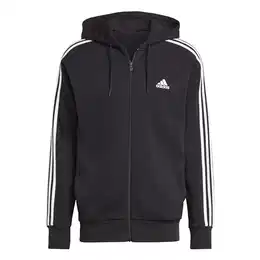 Herren Essentials French Terry 3-Stripes Full-Zip Hoodie, Black/White, M
