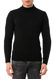 Red Bridge Herren Strickpullover Stehkragen Pullover Schwarz M