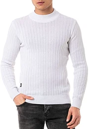 Red Bridge Herren Strickpullover Stehkragen Pullover Weiß M