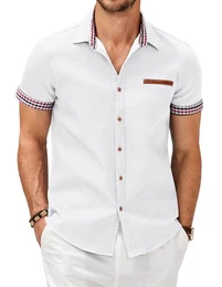 Hemd Herren Kurzarm Jeanshemd Herrenhemden Kurzarm Denim Hemd Kurzarmhemd Kariert Kent Kragen Shirt Slim Fit Hemden Freizeithemden für Herren Strandhemd Weiß M