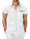 COOFANDY Hemd Herren Kurzarm Jeanshemd Herrenhemden Kurzarm Denim Hemd Kurzarmhemd Kariert Kent Kragen Shirt Slim Fit Hemden Freizeithemden für Herren Strandhemd Weiß M