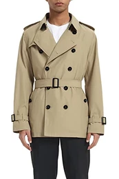 Herren Zweireihiger Trenchcoat mit Gürtel Winddichte Knopfjacken Klassischer Übergangsmantel Khaki L