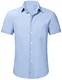 TOMEEK Herrenhemd Sommer Kurzarmhemd Umlegekragen Business Casual Hemd Henley Baumwollhemd, Blau, Größe M