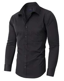 Hemd Herren Langarm Bügelfrei Schwarz Business Anzug Hemen Regular Fit Formales Hemd Schwarze Freizeithemd mit Tasche Für Beerdigung Konferenz Arbeit Büro Graduierung Gedenksitzung