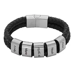Heideman Armband Herren aus Leder schwarz matt - Lederarmband Elian mit silberfarbenen Gravurplättchen für Männer - Personalisiertes Geschenk