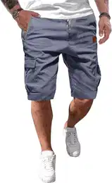Shorts Herren Cargo Kurze Hosen Herren Sommer Freizeit Chino Baumwolle mit Taschen Denim Blau M