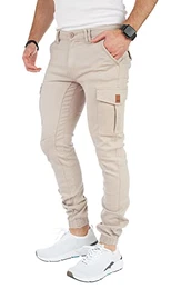 Herren Hosen Cargohose Herren Casual Slim Fit Cargohose aus Baumwolle Outdoorhose männer Chino Hose Freizeithose Jogging treckking Hose Sporthose 6 Taschen 8002 (Beige, 32)