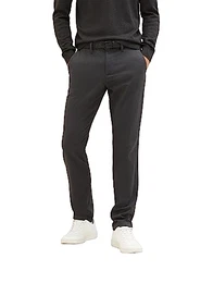 Herren 1037547 Slim Fit Chino Hose aus Stretch Piqué mit Gürtel, 32375-black Zig zag Structure, 32/32