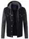 HASHOOB TRADING FZE Herren Jeansjacke Schwarz Abnehmbare Kapuze Langarm Knopfleiste Mantel Jacke Freizeitkleidung Jeansjacke Windbreaker Stilvolles Design, Schwarz 1, L