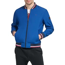 Herren Leichte Varsity Rippstrick-Bomberjacke Shell-Jacke, Königsblau, M
