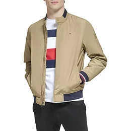 Herren Leichte Varsity Rippstrick-Bomberjacke Shell-Jacke, Khaki, M