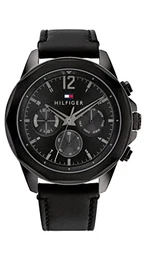 Multi Zifferblatt Quarz Uhr für Herren mit Schwarzes Lederarmband - 1792062