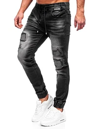 Herren Jeans Jogger Cargohose Denim Style Sweathose Jogg Used Look Jeanspants Destroyed Freizeit Casual Style Slim Fit Narrow Leg MP0052-2N Schwarz M [6F6]